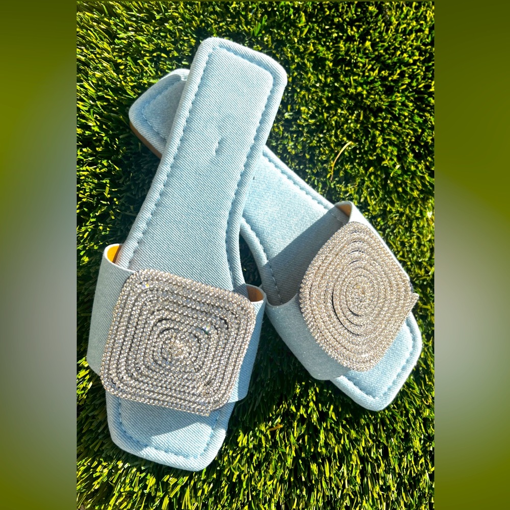 Denim Rhinestone Sandals - Picture 2 of 2
